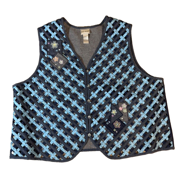 Napa Valley Jean Denim Patchwork Basket Weave Vtg Vest Women's 2X Cottagecore - Picture 1 of 10